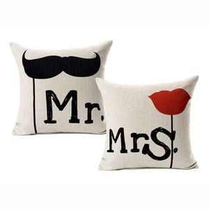 New 2 Mr Mrs Pillow Covers Moustache Wed Valentine Wedding Bride Groom